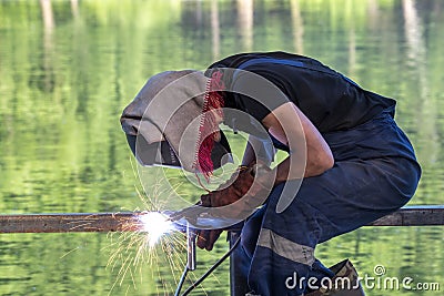 Construction of the embankment on the Pekhorka River Editorial Stock Photo