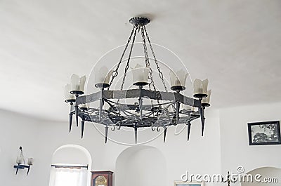 The Balchik Palace (Castle) of romanian queen Marie, details from interior rooms, the chandelier Editorial Stock Photo