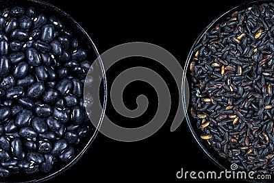 Balck venus rice Oryza sativa and Blck bean Phaseolus vulgaris Stock Photo