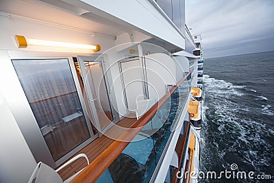 Balcony with chairs table lamp on ship Stock Photo
