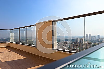 Balcony in downtown of modern city Stock Photo