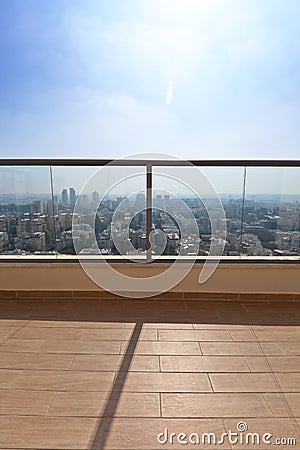 Balcony in downtown of modern city Stock Photo