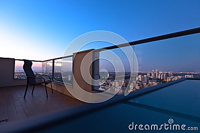 Balcony in downtown of modern city Stock Photo