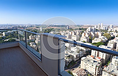 Balcony in downtown of modern city Stock Photo