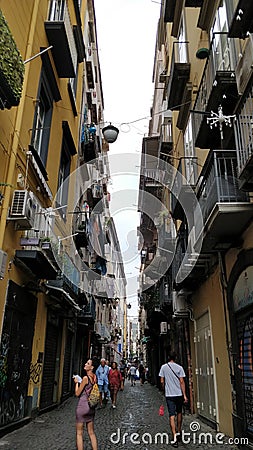 Balcony filled small streets in Naples Editorial Stock Photo