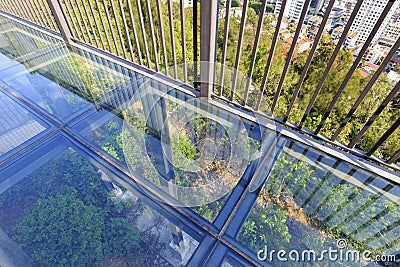 Balcony transparent glass floor, adobe rgb Stock Photo
