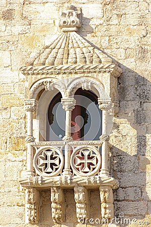 Balcony in manueline style. Belem Tower. Lisbon . Portugal Stock Photo