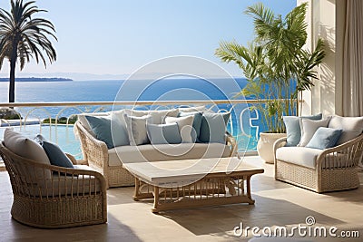 a balcony that overlooks the sea Stock Photo