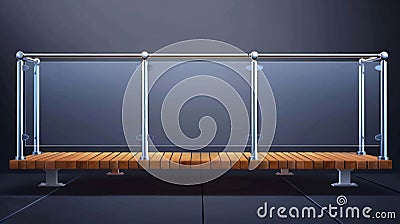 For balcony, terrace or pool - plexiglass barrier with steel handrails and wooden railings. Modern realistic set of Stock Photo