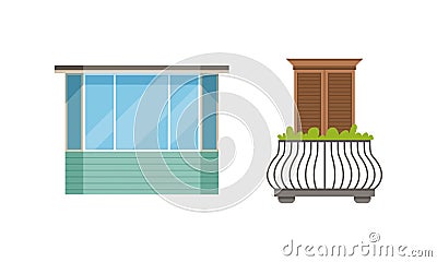 Balcony Windows Colllection, Modern and Retro House Facade Design Elements Vector Illustration Vector Illustration