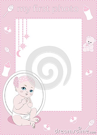 Baby girl photo frame Vector Illustration