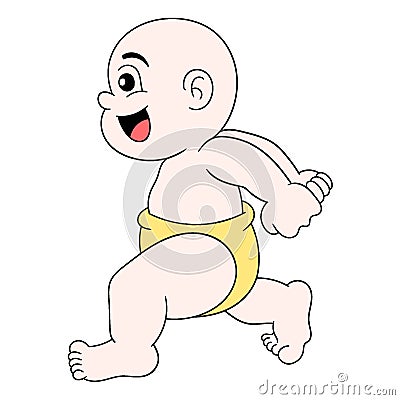 Bald baby boy is running around happily Vector Illustration