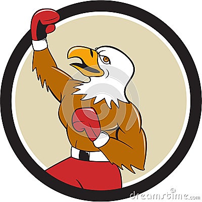 Bald Eagle Boxer Pumping Fist Circle Cartoon Vector Illustration