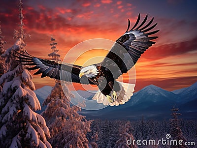 Bald Eagle flight Cartoon Illustration