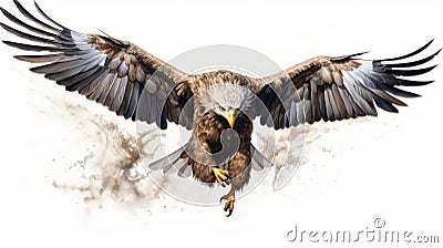 Bald Eagle Flying Illustration In Grzegorz Domaradzki Style Cartoon Illustration