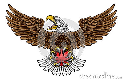 Bald Eagle Hawk Flying Cricket Ball Claw Mascot Vector Illustration