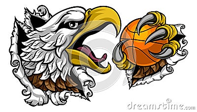 Bald Eagle Hawk Ripping Basketball Ball Mascot Vector Illustration