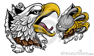 Bald Eagle Hawk Ripping Golf Ball Mascot Vector Illustration