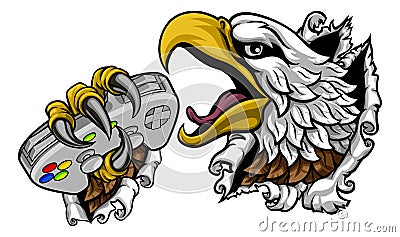 Bald Eagle Hawk Gamer Video Game Controller Mascot Vector Illustration