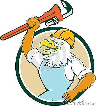 Bald Eagle Plumber Wrench Circle Cartoon Vector Illustration