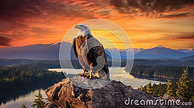 Bald Eagle Sitting On Rock At Sunset - High Quality Stock Photo Stock Photo