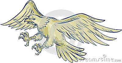 Bald Eagle Swooping Etching Vector Illustration