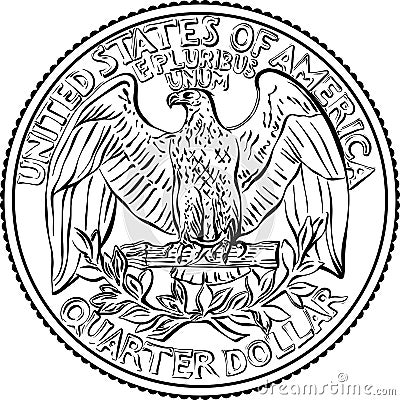 Bald eagle Washington quarter 25 cent coin Vector Illustration