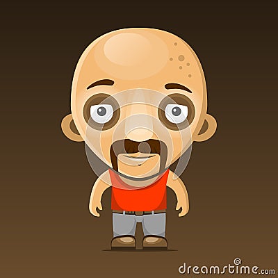 Bald Man Cartoon Character With Mustache. Vector Stock ...