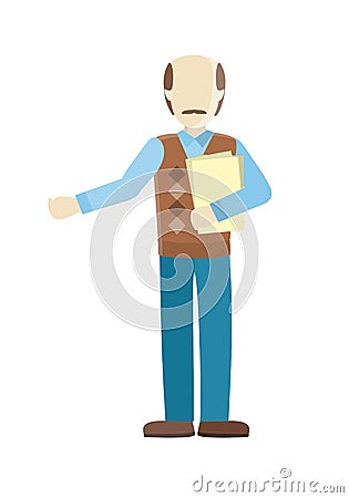 Bald Man Private Personage Vector Illustration