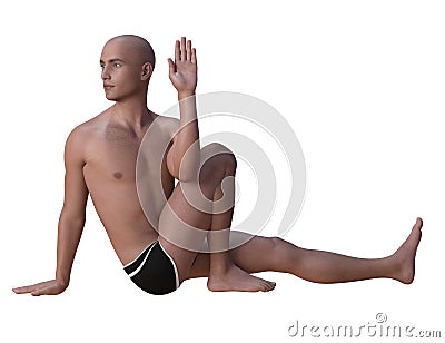 Marichyasana pose right isolated Stock Photo