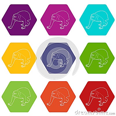 Bald wakari icons set 9 vector Vector Illustration