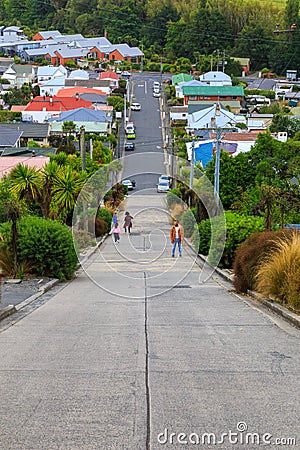 Steepest street in the world, Dunedin, New Zealand Editorial Stock Photo