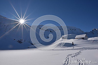 Balea glacier lake in winter time , Transfagarasan road in Romania Carpathian Fagaras mountains Editorial Stock Photo