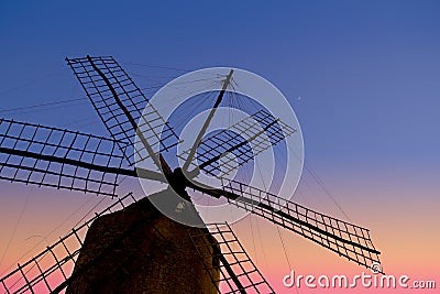 Balearic islands windmill wind mill sunset Stock Photo