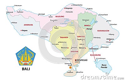 Bali administrative and political vector map with seal Vector Illustration