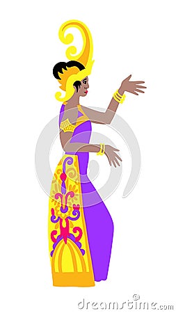 Bali dancer in flat style, woman performing sekar dance of Indonesia Vector Illustration