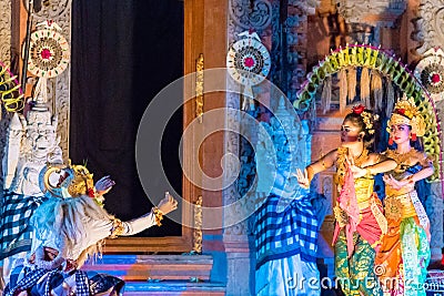 Bali dancers performing Ramayana Ballet at Ubud Royal Palace in Ubud, Bali, Indonesia Editorial Stock Photo
