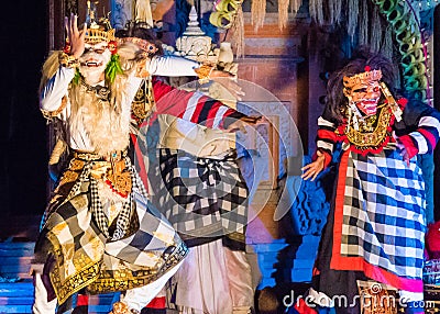 Bali dancers performing Ramayana Ballet at Ubud Royal Palace in Ubud, Bali, Indonesia Editorial Stock Photo