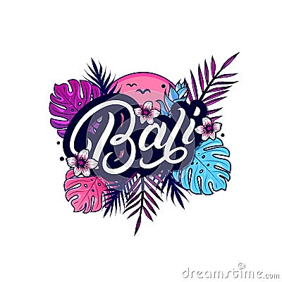 Bali hand written lettering with palm Vector Illustration