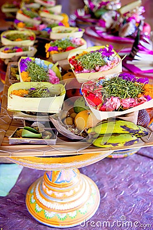 Bali Hindu Offerings for Galungan Ceremony Stock Photo