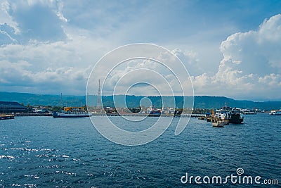 BALI, INDONESIA - APRIL 05, 2017: Beautiful view of the harbour from Ferry boat in Ubud, Bali Indonesia Editorial Stock Photo