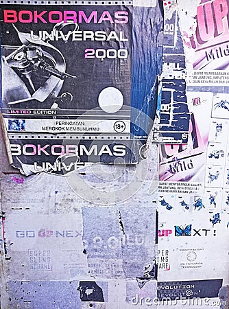Old,weathered,dusty background,with full broken scratched paper brochure and advertisement Editorial Stock Photo