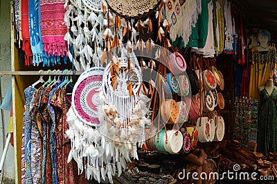 Colorful handcrafts for sale in market at Bali,Indonesia Editorial Stock Photo