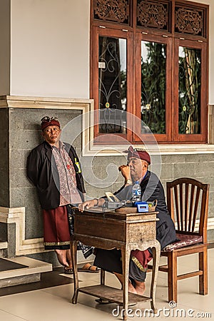 Entrance guards of Ulun Danu Beratan Temple, Bedoegoel, Bali Indonesia Editorial Stock Photo