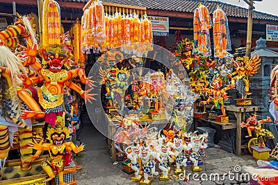 BALI, INDONESIA - MARCH 08, 2017: Impresive hand made structures, Ogoh-ogoh statue built for the Ngrupuk parade, which Editorial Stock Photo