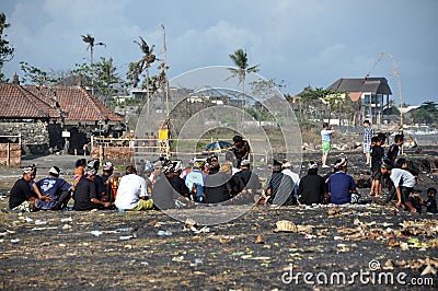 Funeral procession on Sanur beach on Bali Editorial Stock Photo
