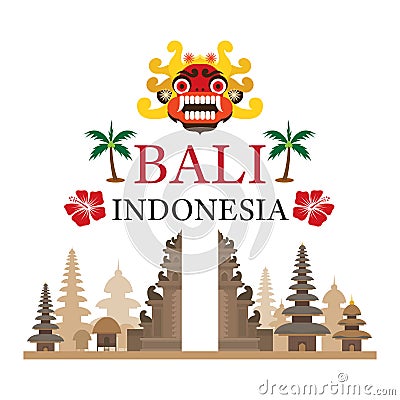 Bali, Indonesia Travel and Attraction Vector Illustration