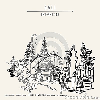 Bali, Indonesia. Vector hand drawn postcard Cartoon Illustration