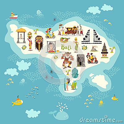 Bali map illustration Cartoon Illustration