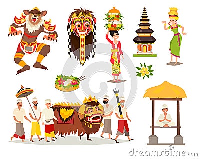 Bali traditional cultural concepts vector illustration set Vector Illustration